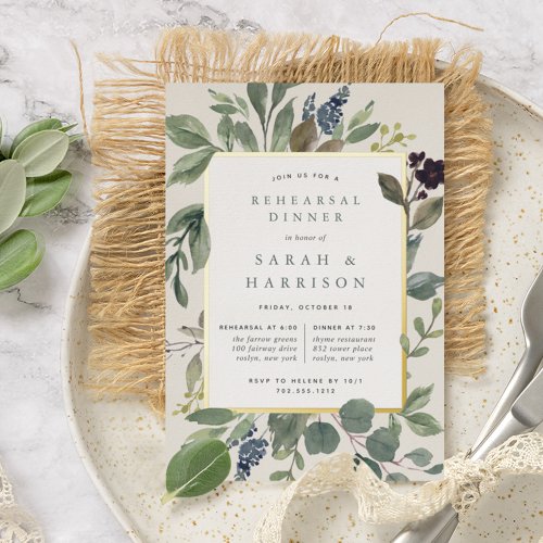 Eucalyptus  Sage Rehearsal Dinner Foil Invitation