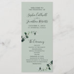 Eucalyptus Sage Romantic Calligraphy Wedding Program<br><div class="desc">Emerald Hued Eucalyptus on Sage Romantic Calligraphy Wedding Ceremony Program... Emerald-hued watercolor eucalyptus leaves frame your ceremony details on our custom designed wedding program template. Above the order of ceremony information is a welcome greeting with the names of the bride and groom in romantic calligraphy script and the wedding date...</div>