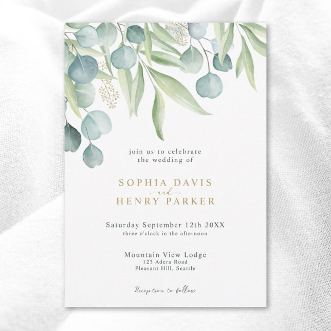 Eucalyptus Sage Watercolor Greenery Wedding Invita Invitation (Creator Uploaded)