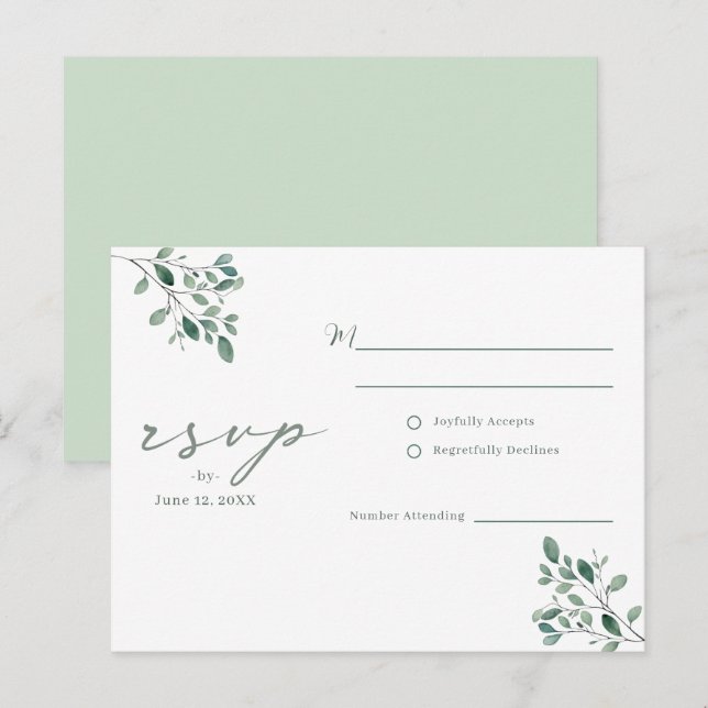 Eucalyptus Sage Watercolor wedding RSVP Postcard (Front/Back)