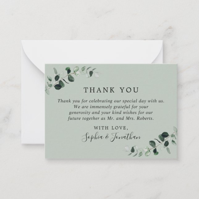Eucalyptus Sage Wedding Mini Thank You Note Card (Front)