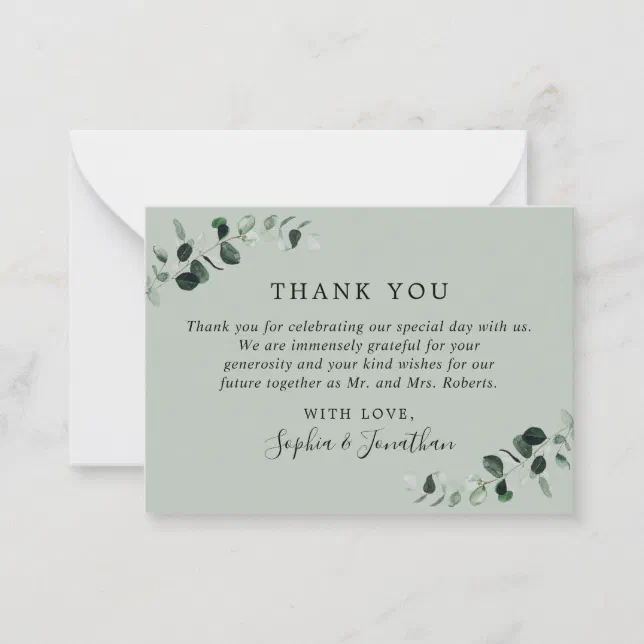 Eucalyptus Sage Wedding Mini Thank You Note Card | Zazzle