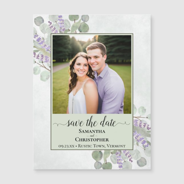 Eucalyptus Sage Wedding Save Date Photo Magnet (Front)