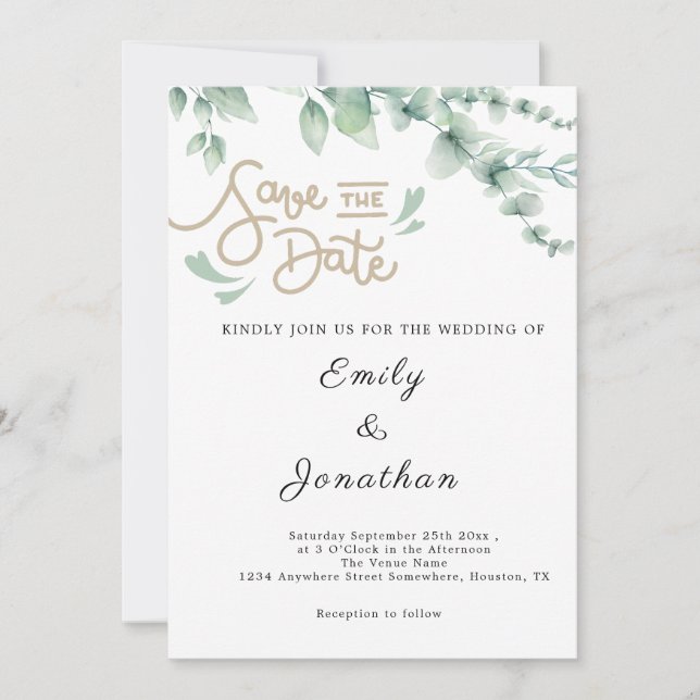 Eucalyptus Save the Date Holiday Card (Front)