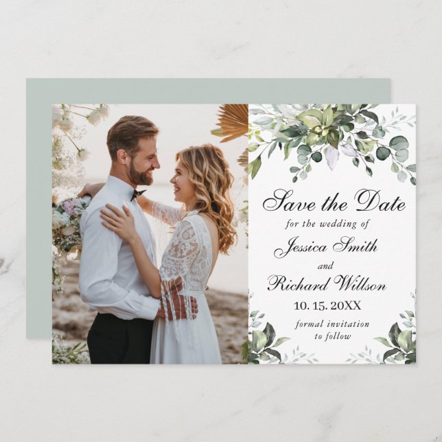 Eucalyptus Save the Date PHOTO Invitation (Front/Back)
