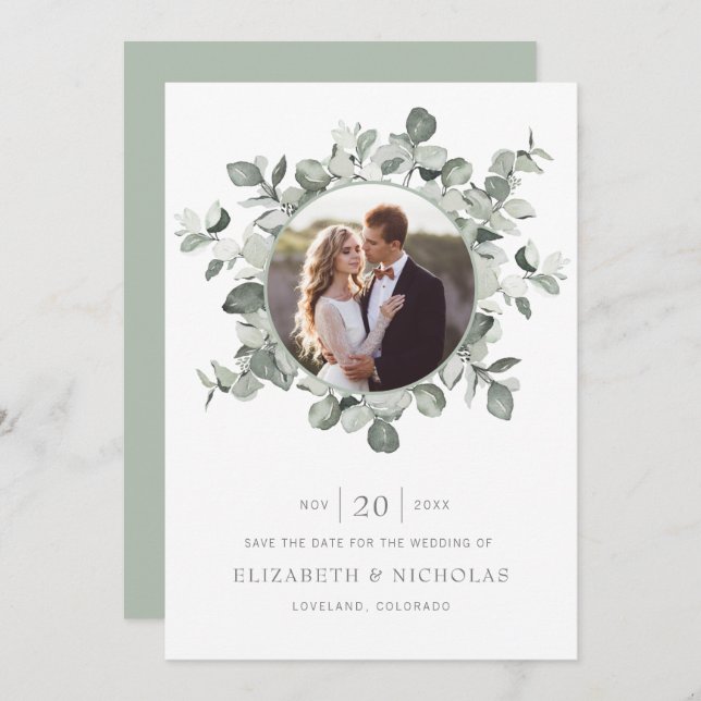 Eucalyptus Save The Date Photo Wedding (Front/Back)