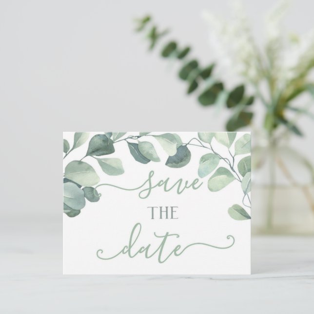 Eucalyptus Save The Date Postcard (Standing Front)