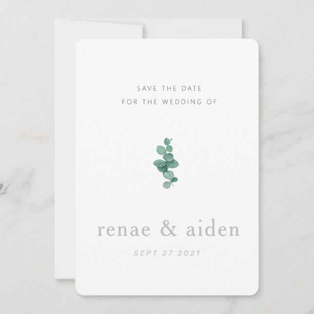 Eucalyptus save the date, wedding date (Front)