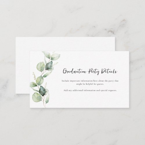 Eucalyptus Script Botanical Graduation Party Enclosure Card