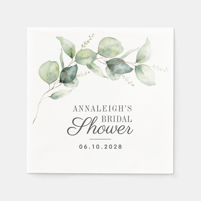 Eucalyptus Script Botanical Greenery Bridal Shower Napkins (Front)