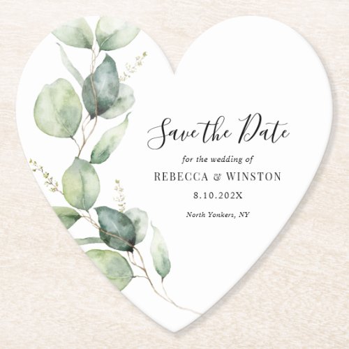 Eucalyptus Script Botanical Wedding Save the Date Paper Coaster