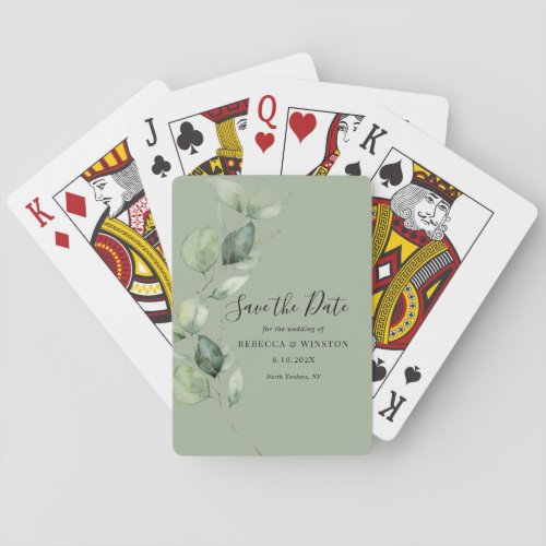 Eucalyptus Script Botanical Wedding Save the Date Poker Cards