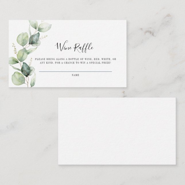 Eucalyptus Script Bridal Shower Wine Raffle Enclosure Card (Front/Back)
