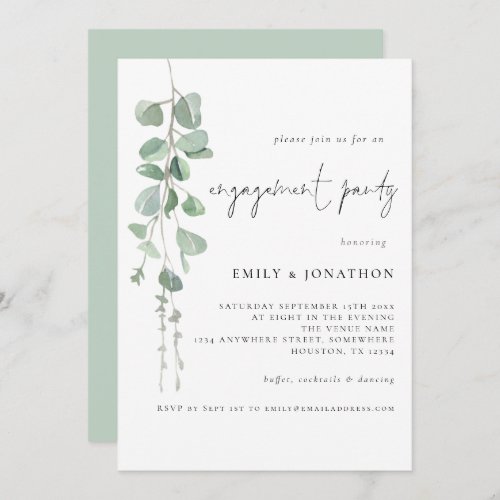  Eucalyptus Script Engagement Party Invite