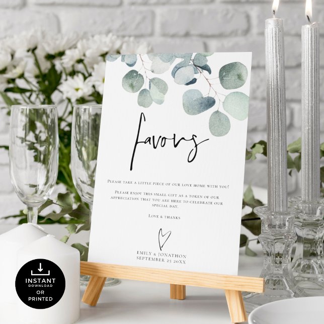 Eucalyptus Script Favors Printable Wedding Sign (Creator Uploaded)