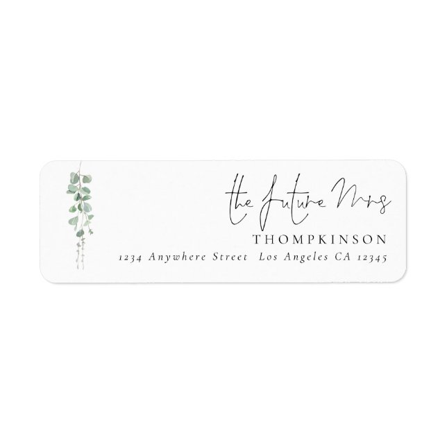 Eucalyptus Script Future Mrs Return Address  Label (Front)
