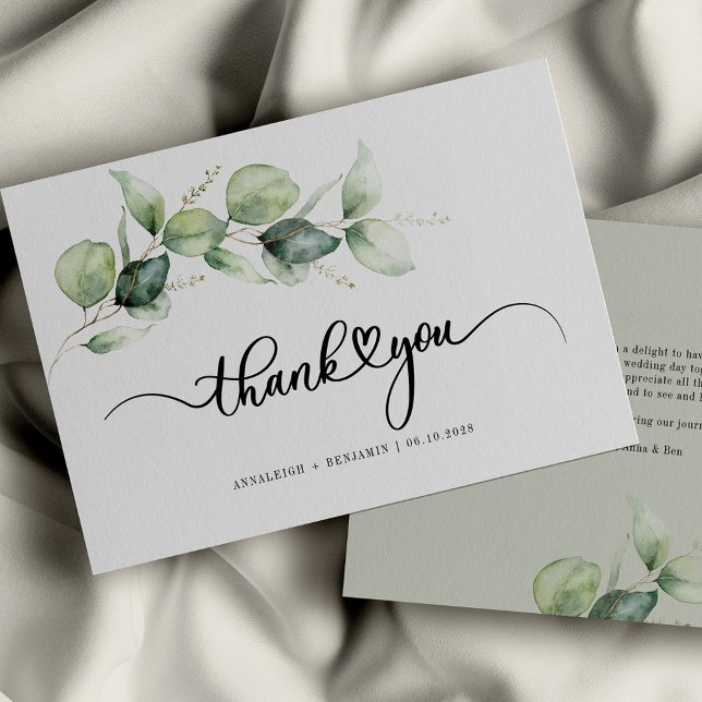 Eucalyptus Script Green Foliage Wedding Thank You Note Card (Creator Uploaded)