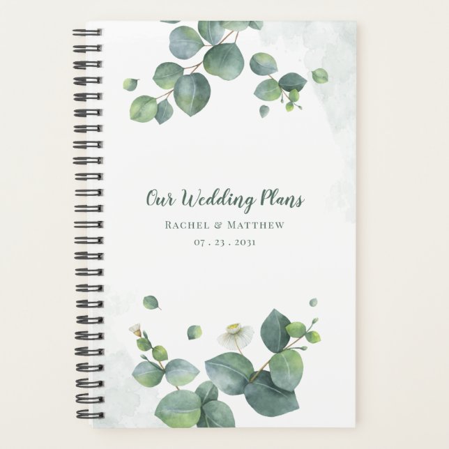 Eucalyptus Script Greenery Botanical Wedding Planner (Front)