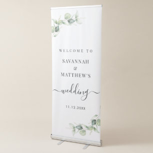 Eucalyptus Script Greenery Botanical Wedding Retractable Banner