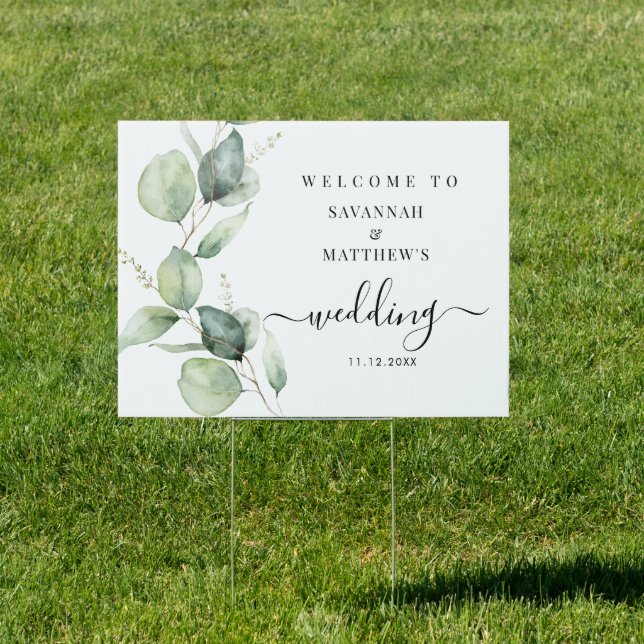 Eucalyptus Script Greenery Botanical Wedding Sign (Insitu)