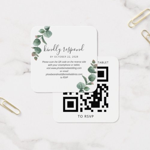 Eucalyptus Script Greenery Wedding QR Code RSVP