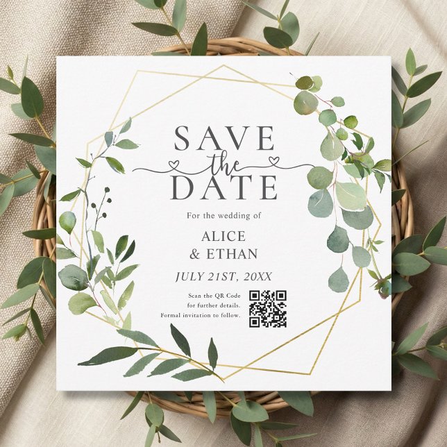 Eucalyptus Script Heart QR Code Save The Date (Creator Uploaded)