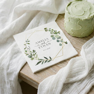 Eucalyptus Script Heart Wedding Napkins