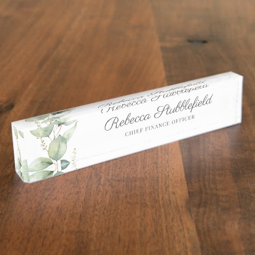 Eucalyptus Script Modern Office Employee Desk Name Plate