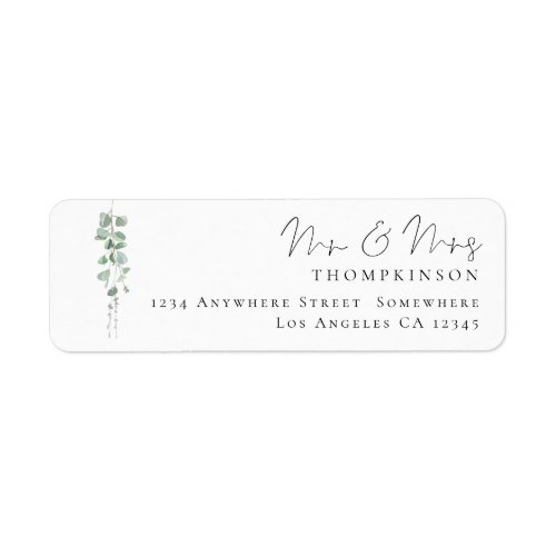 Eucalyptus Script Mr Mrs Wedding Return Address Label