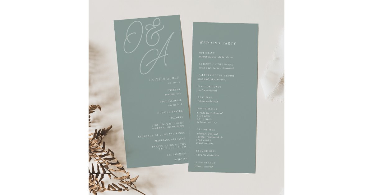 Eucalyptus | Script Watermark Monogram Wedding Program | Zazzle