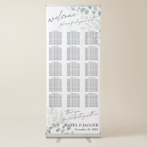 Eucalyptus Seating Chart Elegant Header 150 Names Retractable Banner