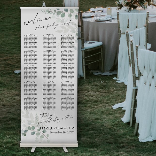 Eucalyptus Seating Chart Elegant Header 150 Names Retractable Banner (Creator Uploaded)