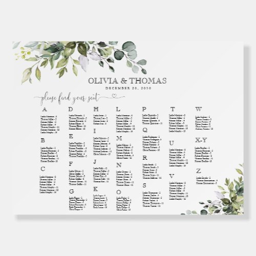 Eucalyptus Seating Chart Foam Board