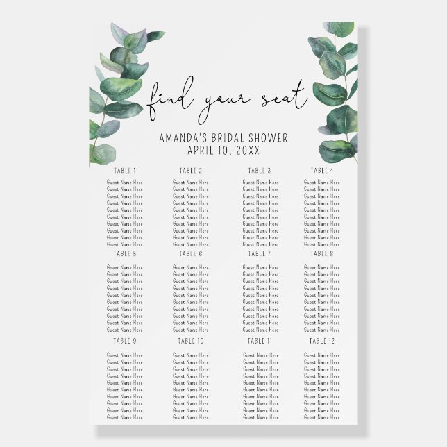 Eucalyptus - Seating Chart foam board (Front)