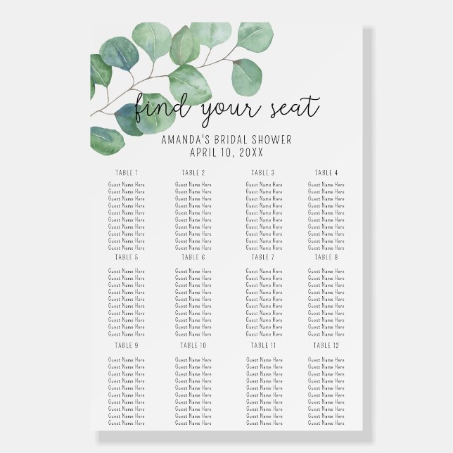 Eucalyptus - Seating Chart foam board (Front)