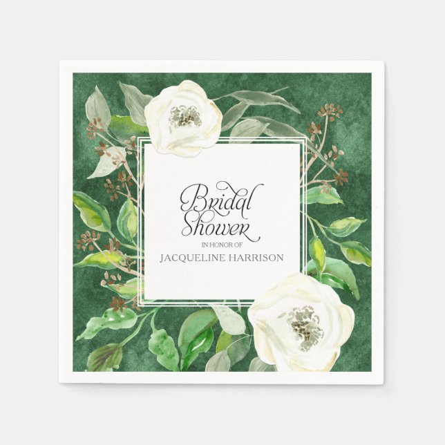 Eucalyptus Seed Leaf Foliage Wreath BOHO Wild Rose Paper Napkins (Front)