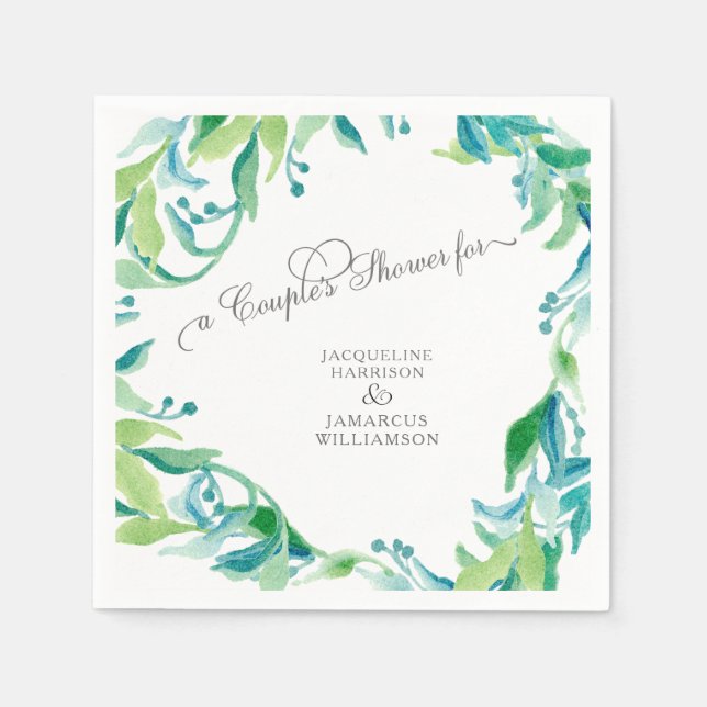 Eucalyptus Seed Leaf Laurel Wreath Boho Couples Napkins (Front)