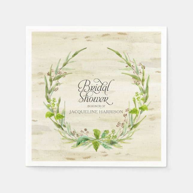Eucalyptus Seed Leaves Wreath Birch Bark Wood Napkins (Front)