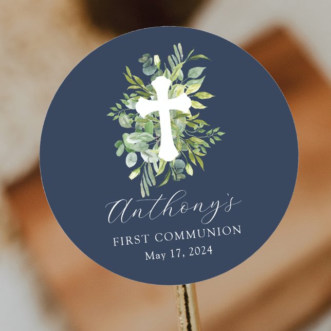 Eucalyptus Serenity First Communion Classic Round Sticker (Creator Uploaded)