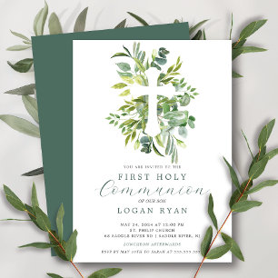 Eucalyptus Serenity First Communion Invitation