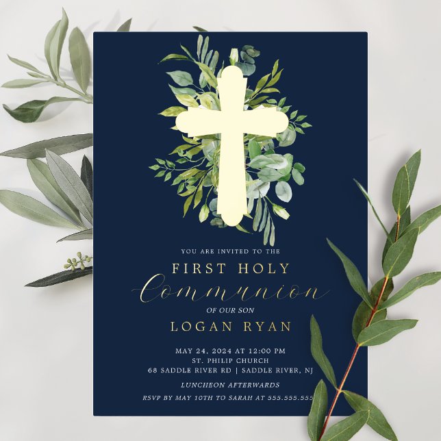 Eucalyptus Serenity  First Communion Invitation Foil Invitation (Creator Uploaded)