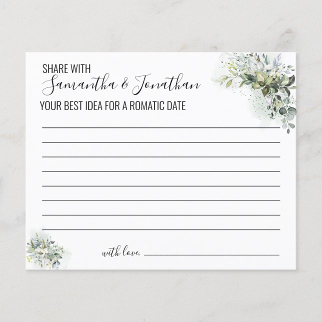 Eucalyptus Share a Date Idea Shower Game card Flyer (Front)