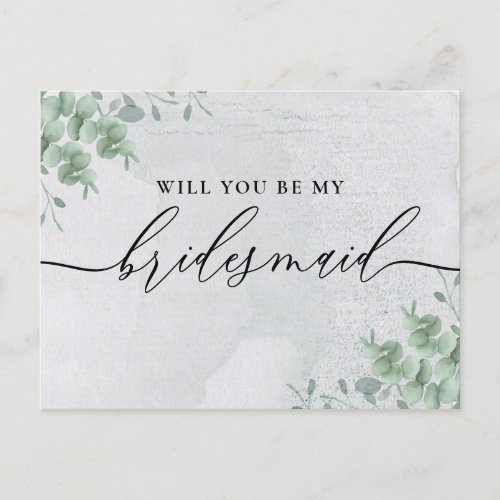 Eucalyptus Signature Calligraphy Bridesmaid Invitation Postcard