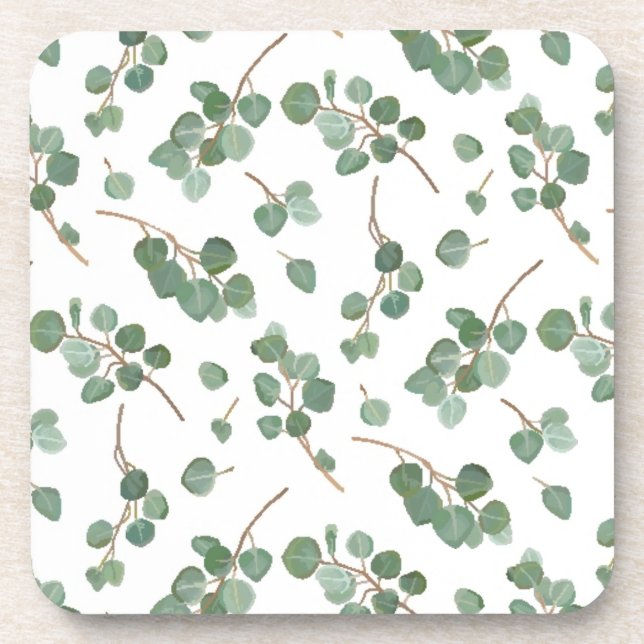 Eucalyptus Silver Dollar Tree Foliage Pattern Beverage Coaster (Front)