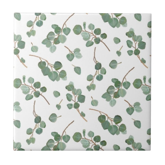 Eucalyptus Silver Dollar Tree Foliage Pattern Ceramic Tile (Front)