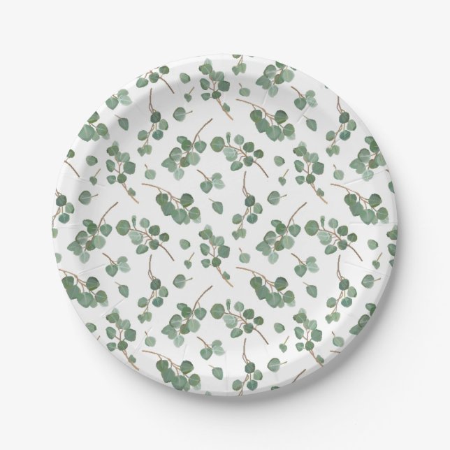 Eucalyptus Silver Dollar Tree Foliage Pattern Paper Plates (Front)
