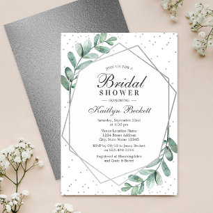Eucalyptus Silver Geometric Bridal Shower Invitation