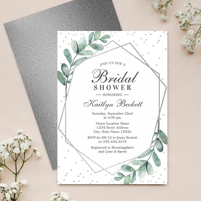 Eucalyptus Silver Geometric Bridal Shower Invitation (Creator Uploaded)