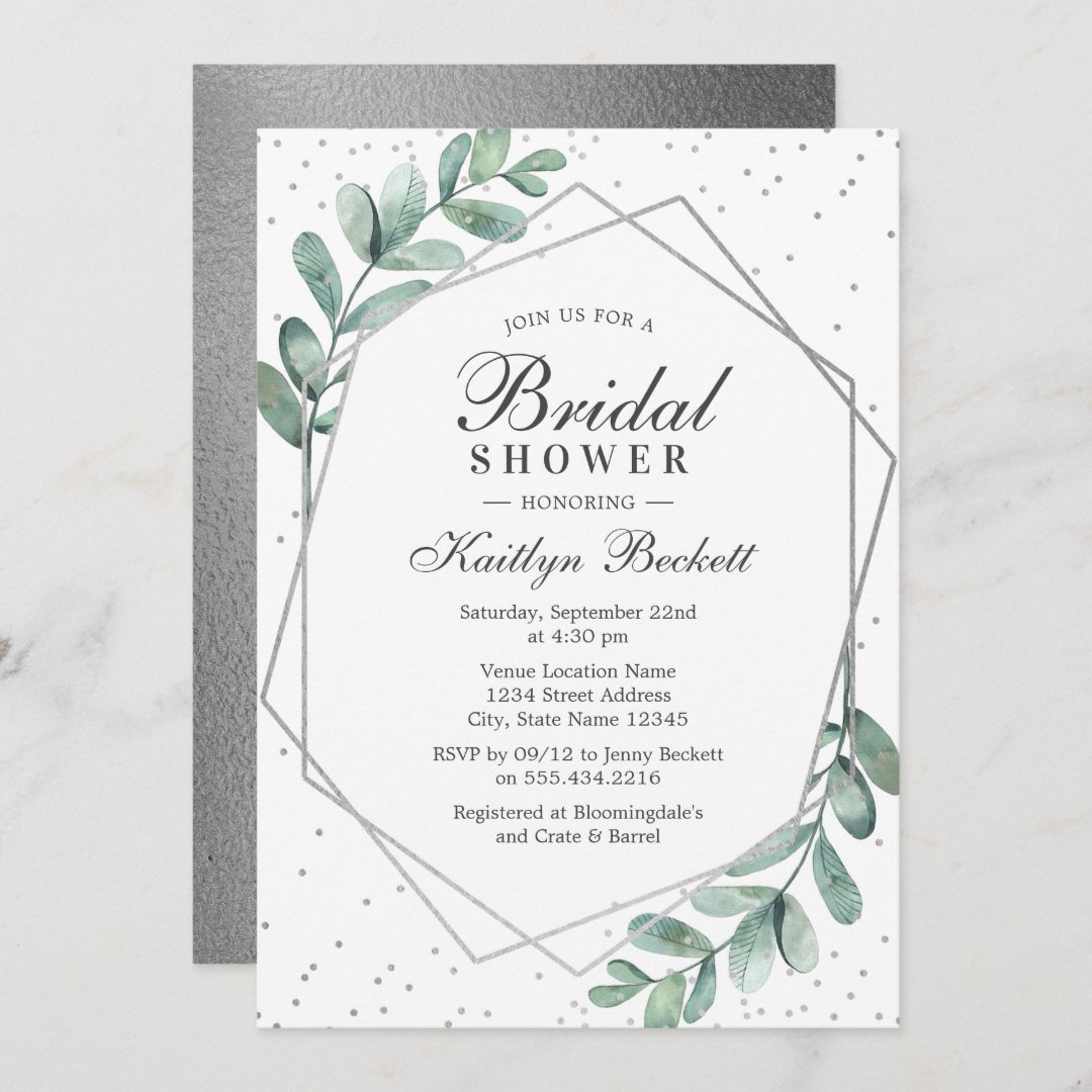 Eucalyptus Silver Geometric Bridal Shower Invitation Zazzle 2161