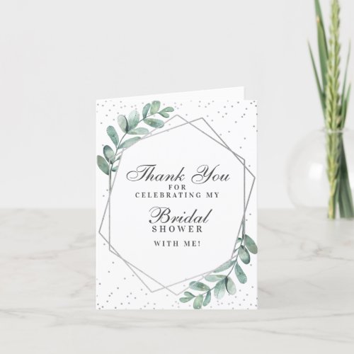 Eucalyptus Silver Geometric Bridal Shower Thank You Card